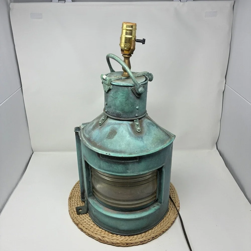 1943 WWII British Navy Ship Lantern Lamp Bow Port Patt 23 Copper Nautical - PAIR
